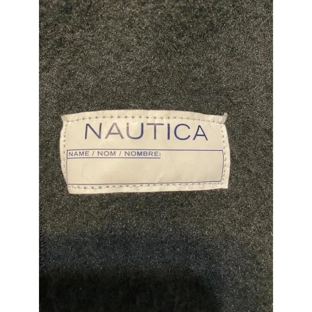 Nautica Boy's Size Small Gray Fleece Zip Front Jacket Black Vinyl Shoulder